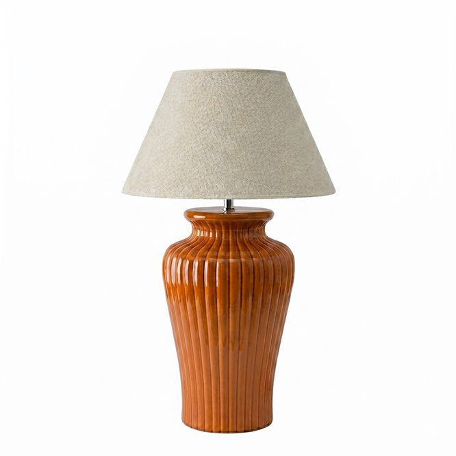 Dekoracyjna lampa ceramiczna Dahlia musztardowa z beżowym abażurem